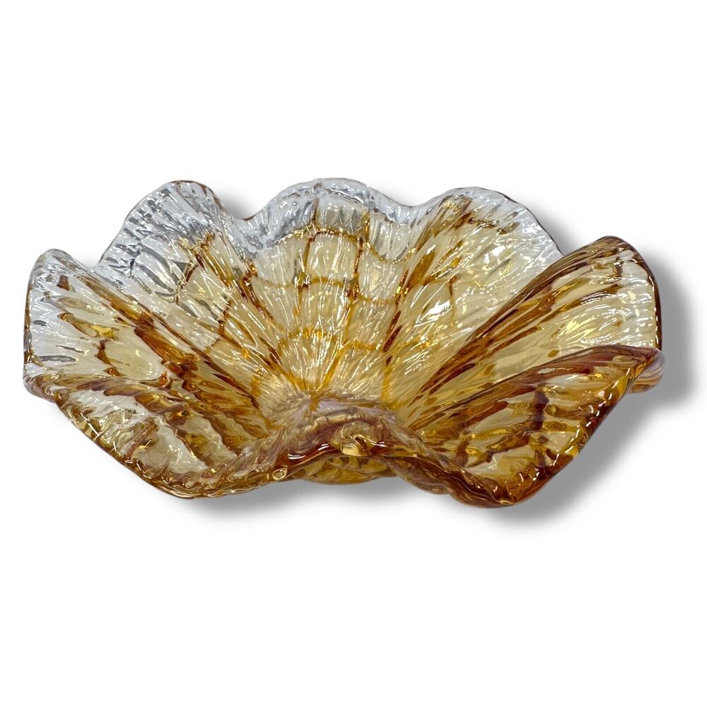 Murano Vetro Eseguito Secondo La Tecnica Dei Maestri Amber Glass Bowl Honeycomb